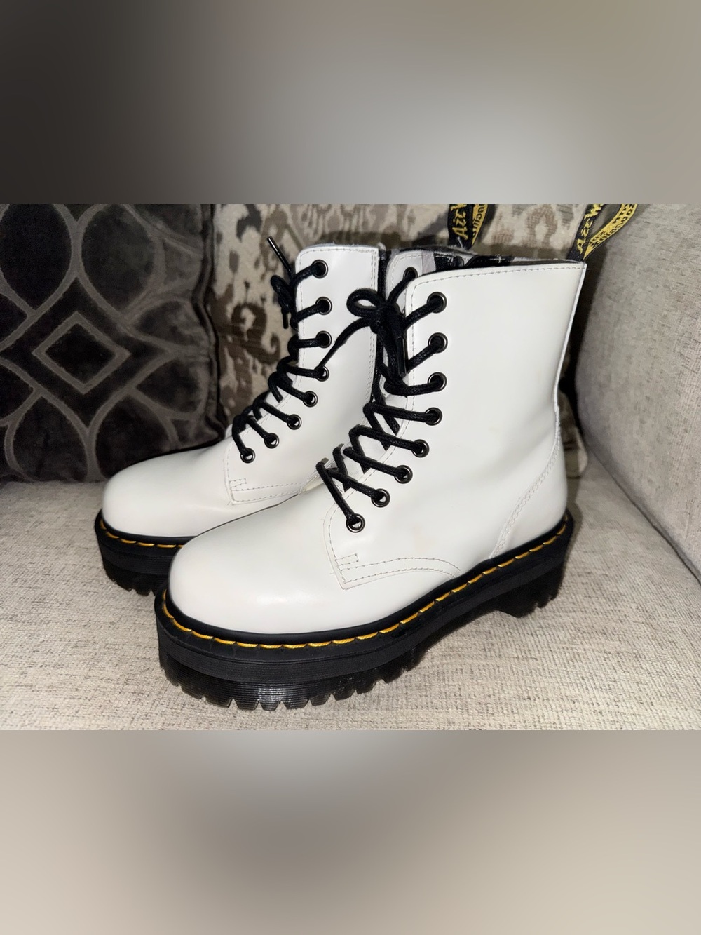 Dr. Martens White Platform Ankle Boots